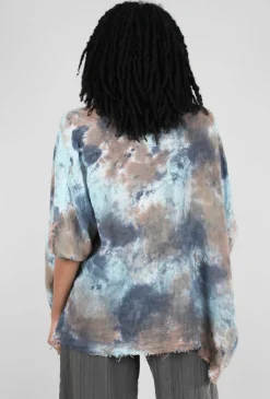 Cheap Evie Lou Linen Smoosh Dye Vee Top, Khaki