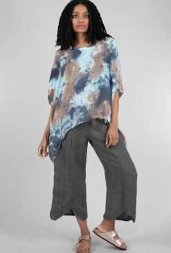 Cheap Evie Lou Linen Smoosh Dye Vee Top, Khaki