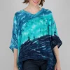 Shop Evie Lou Linen Squirt-Dye Vee Top, Turquoise/Aqua