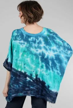 Shop Evie Lou Linen Squirt-Dye Vee Top, Turquoise/Aqua