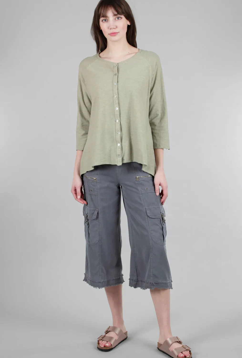 Sale Evie Lou Linen-Jersey Button Cardie, Seaweed
