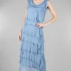 Online Evie Lou Long Tattered Tiers Dress, Blue Jean