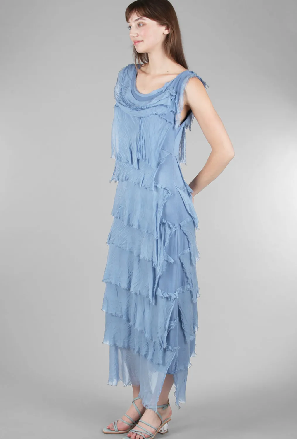 Online Evie Lou Long Tattered Tiers Dress, Blue Jean