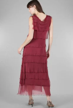 Store Evie Lou Long Tattered Tiers Dress, Wine