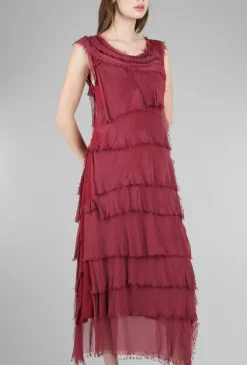 Store Evie Lou Long Tattered Tiers Dress, Wine