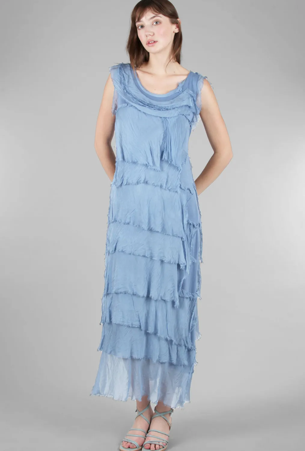Online Evie Lou Long Tattered Tiers Dress, Blue Jean