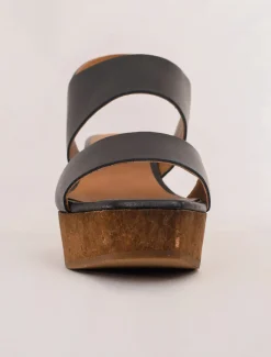 New Evie Lou Massy Cork Wedge, Deep Sea Black