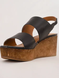 New Evie Lou Massy Cork Wedge, Deep Sea Black