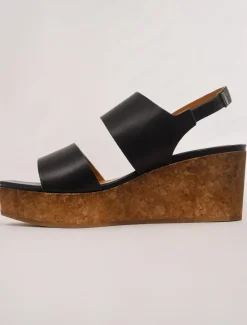 New Evie Lou Massy Cork Wedge, Deep Sea Black