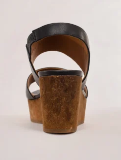 New Evie Lou Massy Cork Wedge, Deep Sea Black