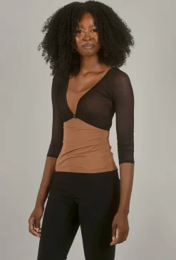 Discount Evie Lou Mesh 3/4-Sleeve Sleevey Wonder, Black
