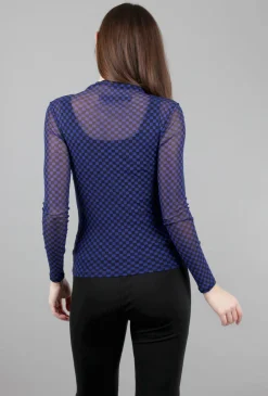 Cheap Evie Lou Mesh Twist Checker Top, Cobalt/Black
