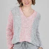 Cheap Evie Lou Mixed Knits Vee Pullover, Gray/Red/Limon Mix