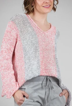 Cheap Evie Lou Mixed Knits Vee Pullover, Gray/Red/Limon Mix