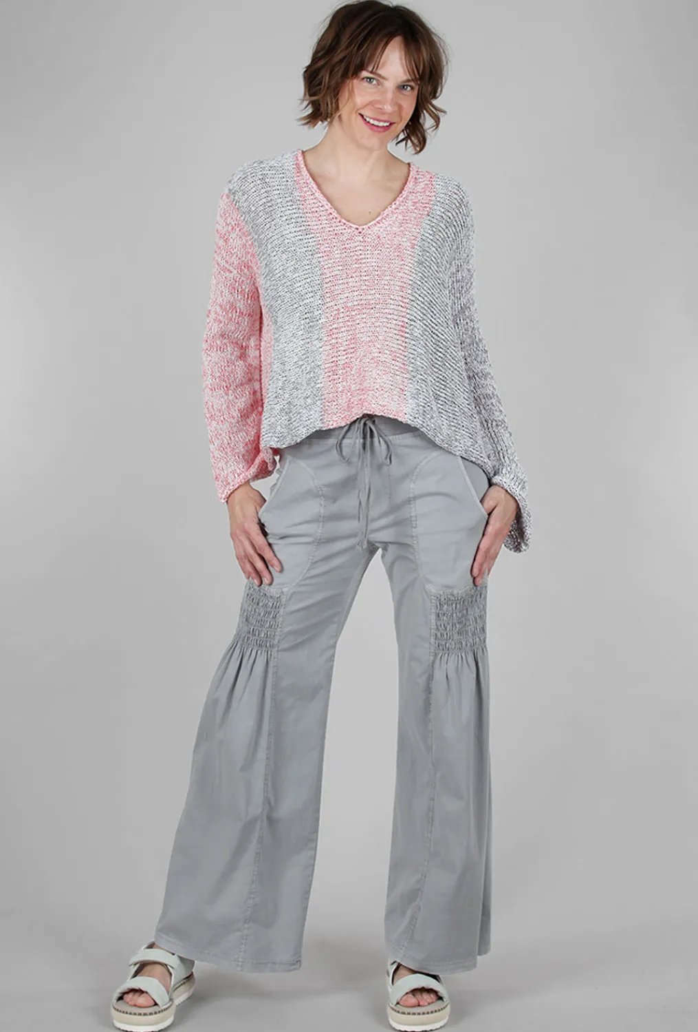 Cheap Evie Lou Mixed Knits Vee Pullover, Gray/Red/Limon Mix