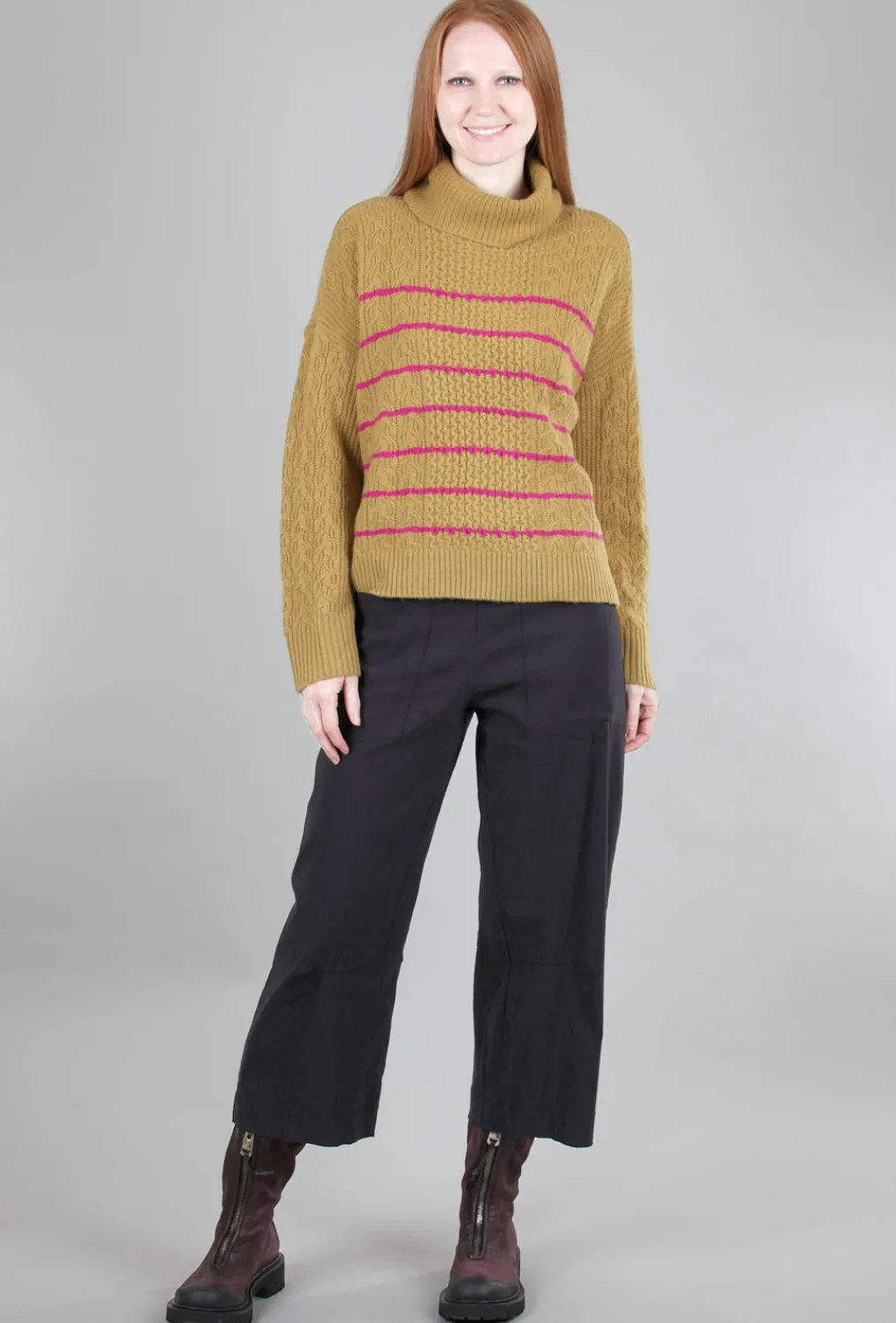 Cheap Evie Lou Mixed Stitch Tneck Sweater, Dijon Stripe