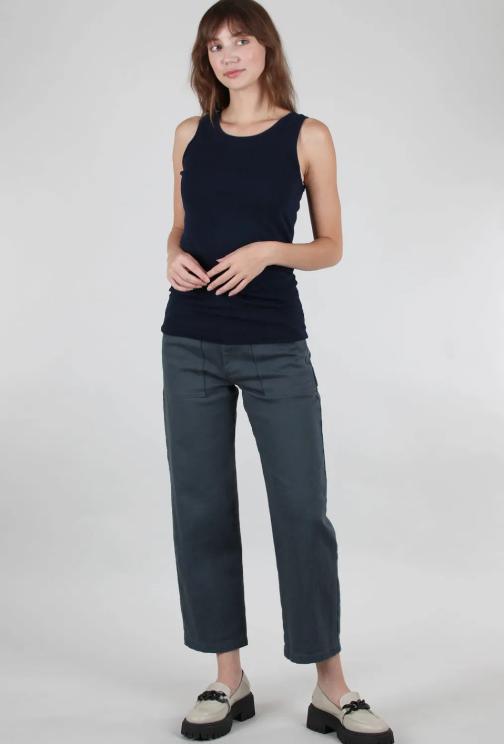 Fashion Evie Lou Organic Long Tank, Midnight Navy