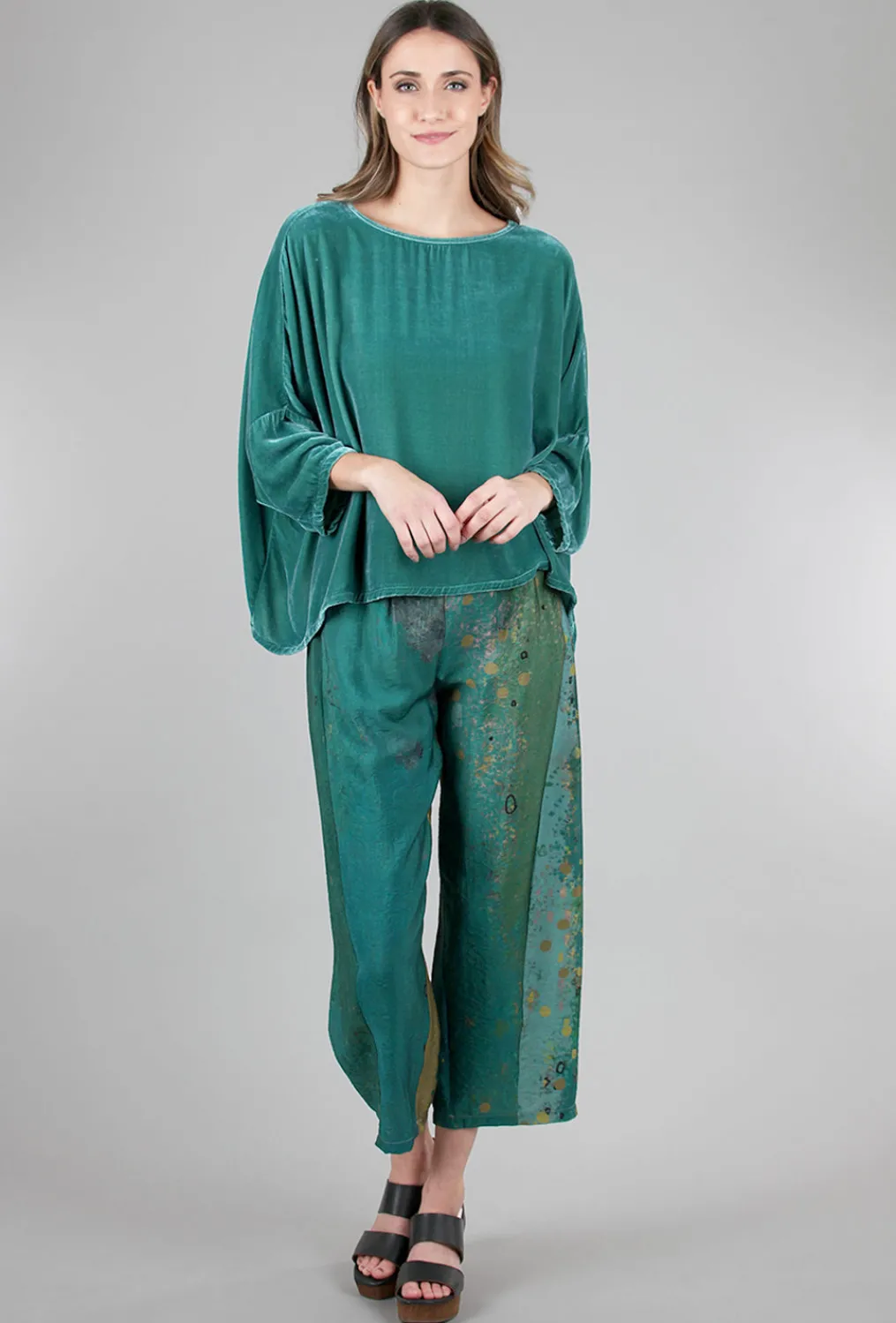Shop Evie Lou 3P Airy Print Pant, Turquoise/Ochre