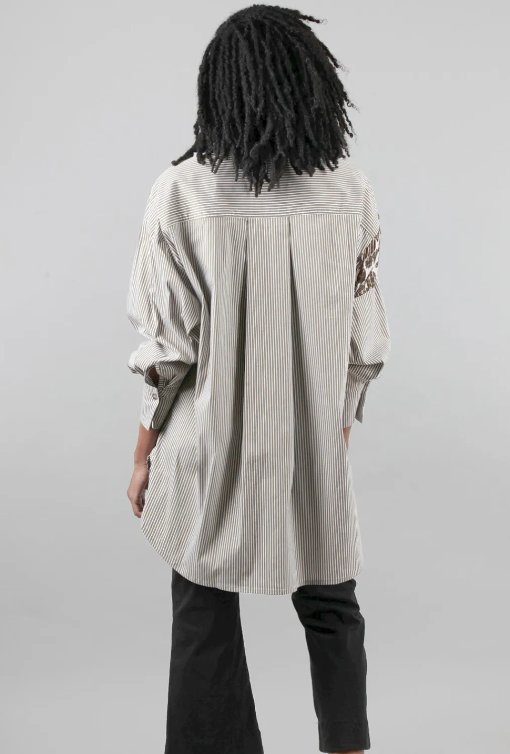 Shop Evie Lou Patch Inset Striped Shirt, Caramel
