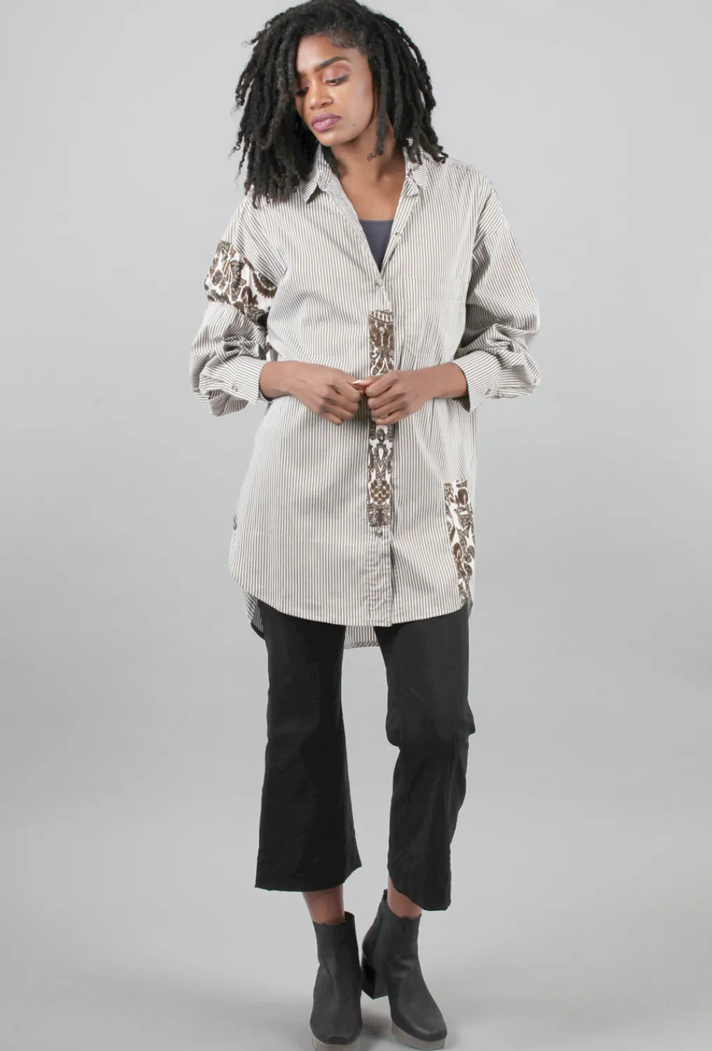 Shop Evie Lou Patch Inset Striped Shirt, Caramel