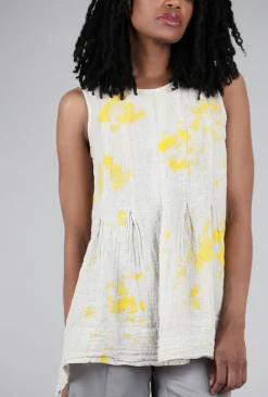 Discount Evie Lou Pleat Details Linen Tank, Beige/Yellow