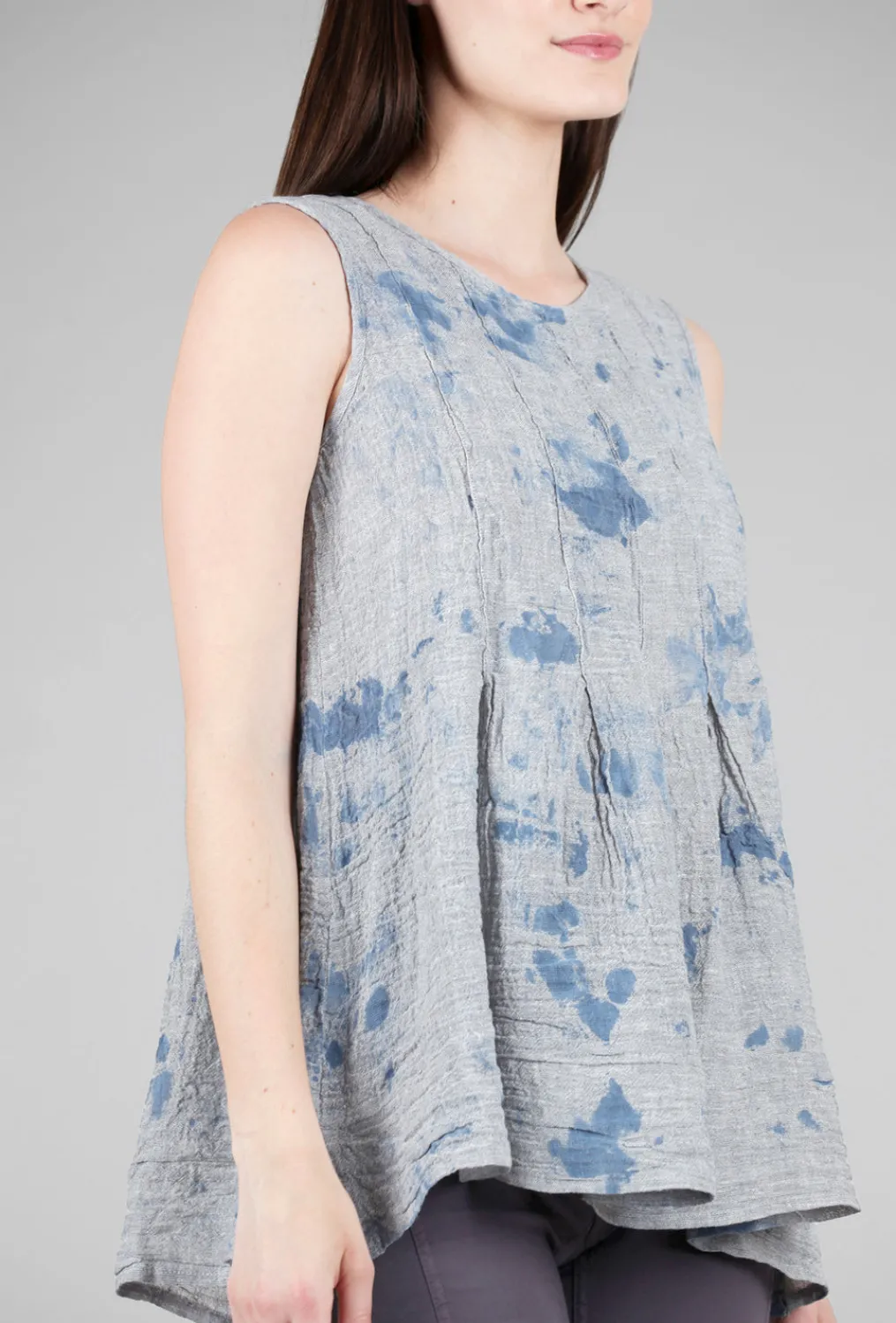 Hot Evie Lou Pleat Details Linen Tank, Gray/Blue
