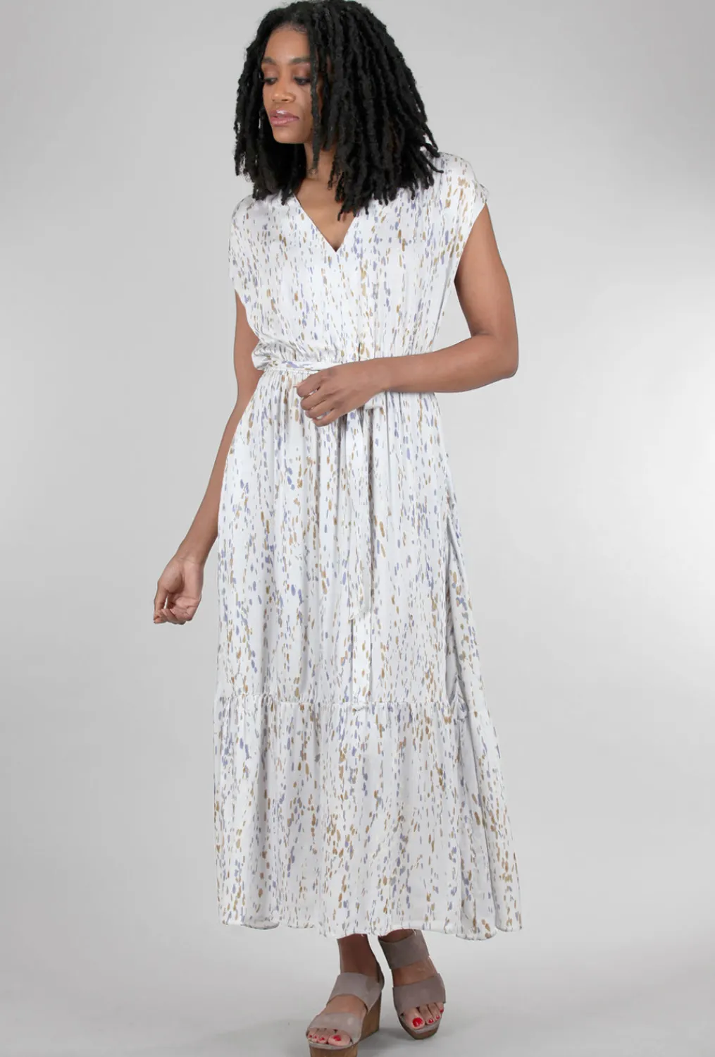 Cheap Evie Lou Printed Tiered Maxi Dress, Blue Dusk