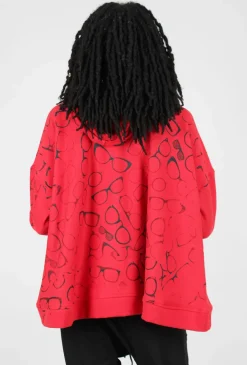New Evie Lou Pt Swing Hoodie, Red/Glasses
