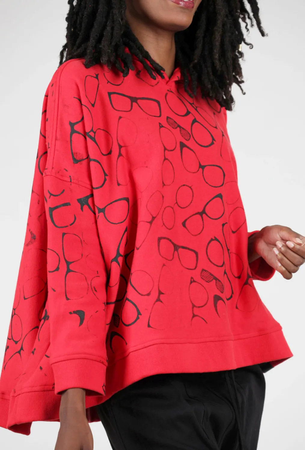 New Evie Lou Pt Swing Hoodie, Red/Glasses