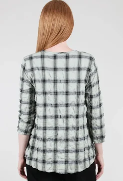 Outlet Evie Lou Pucker Plaid A-Line Top, Salvia