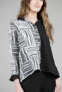 New Evie Lou Pucker Weave Flounce Jacket, Black Multi