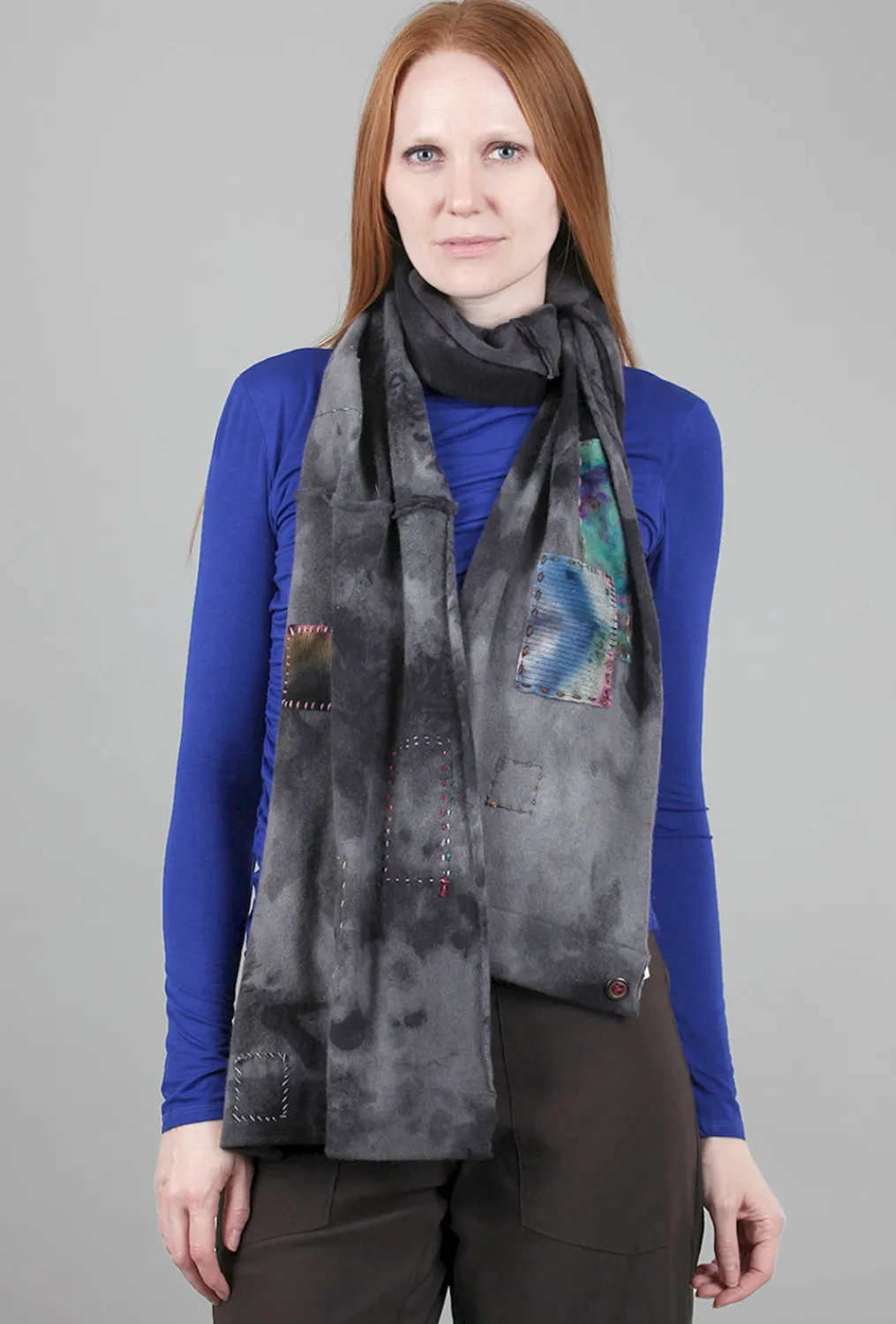 Cheap Evie Lou Raw Coil Applique Cashmere Scarf, Patches/Gray