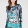 Best Sale Evie Lou Raw Edge Second Skin Top, Odyssey/Sea