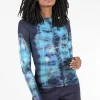 Clearance Evie Lou Raw Edge Second Skin Top, Mixed Media/Blue