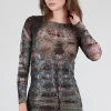Sale Evie Lou Raw Edge Second Skin Top, Hidden Marble/Chocolate