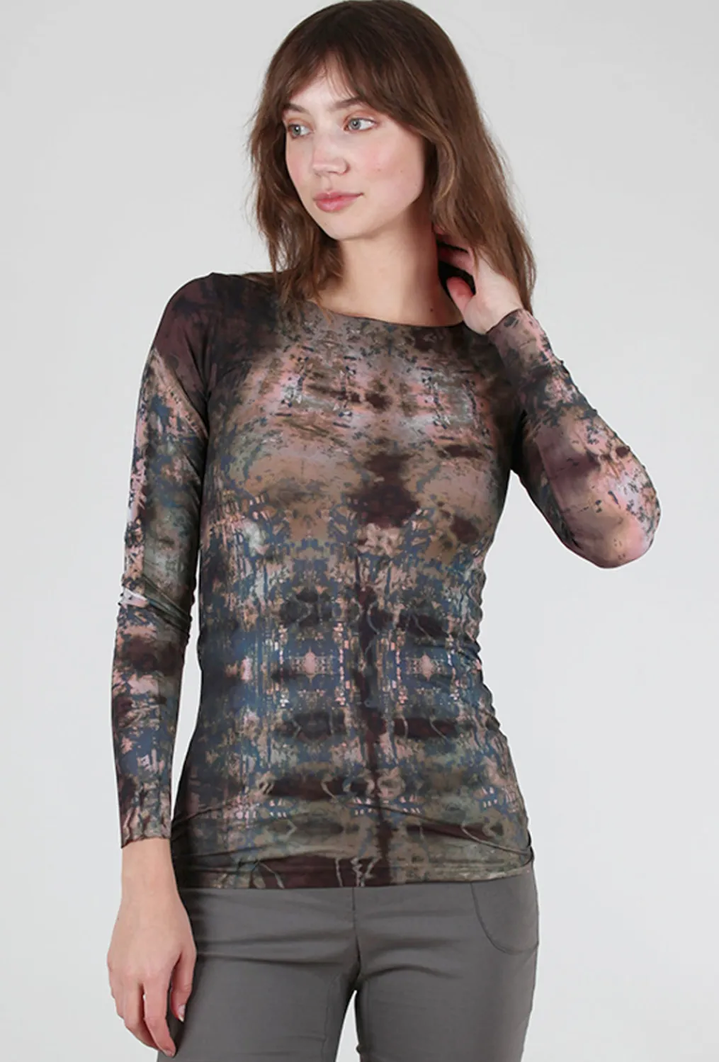 Sale Evie Lou Raw Edge Second Skin Top, Hidden Marble/Chocolate