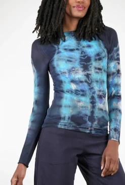 Clearance Evie Lou Raw Edge Second Skin Top, Mixed Media/Blue