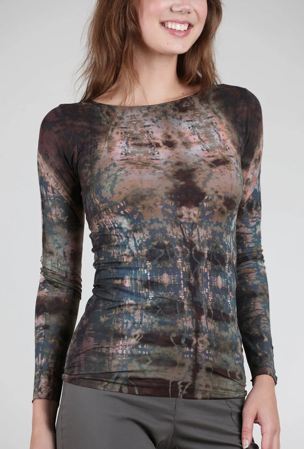Sale Evie Lou Raw Edge Second Skin Top, Hidden Marble/Chocolate