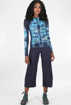 Clearance Evie Lou Raw Edge Second Skin Top, Mixed Media/Blue