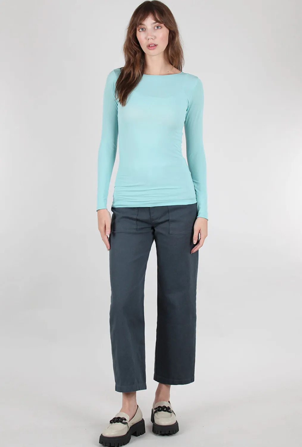 Clearance Evie Lou Raw Edge Solid Second Skin Top, Aqua Haze