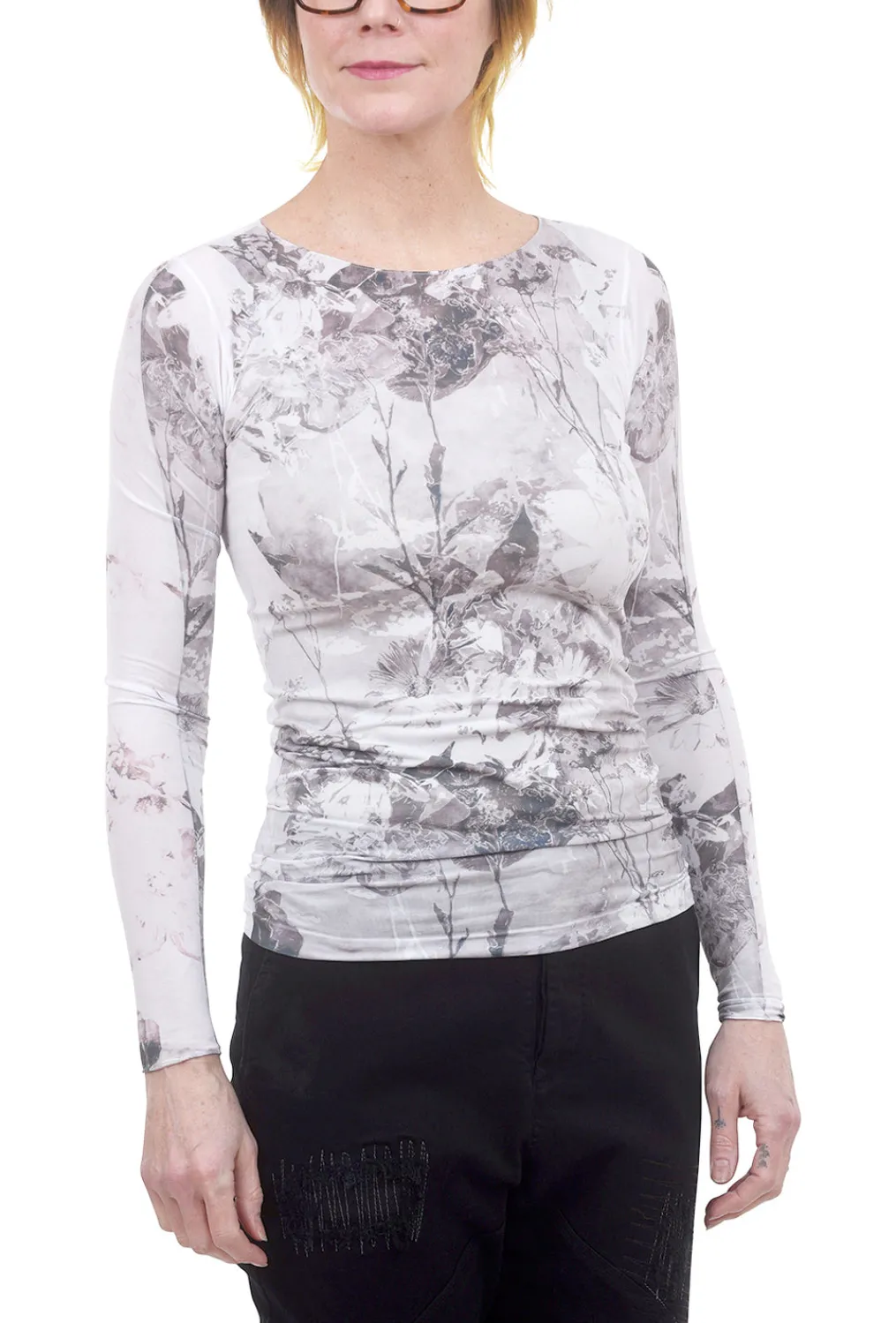 Hot Evie Lou Raw-Edge Second Skin Top, Antique Flora/White