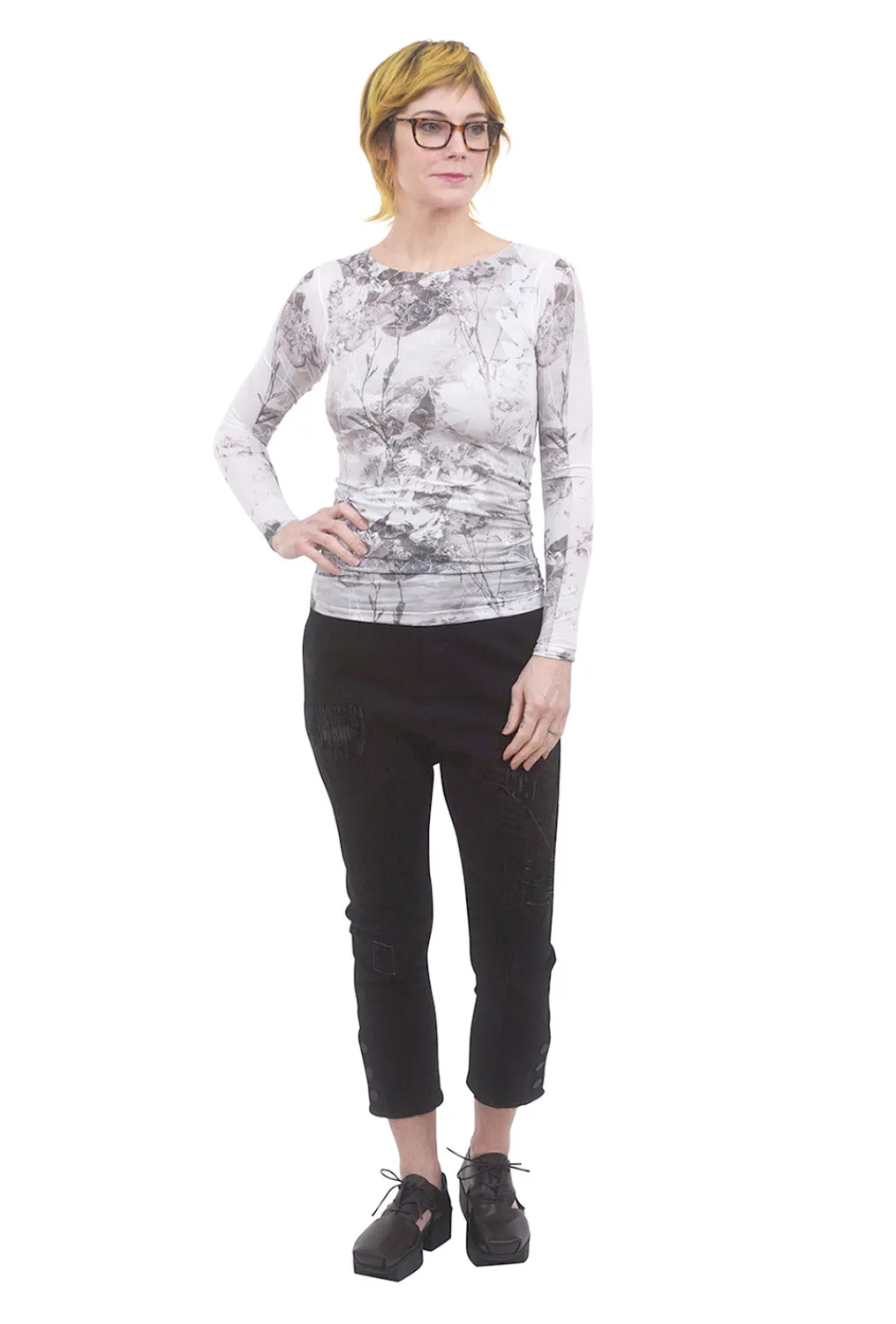 Hot Evie Lou Raw-Edge Second Skin Top, Antique Flora/White