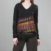 Discount Evie Lou Relaxed Asym Hemmed-In Sweater, Black/Earth