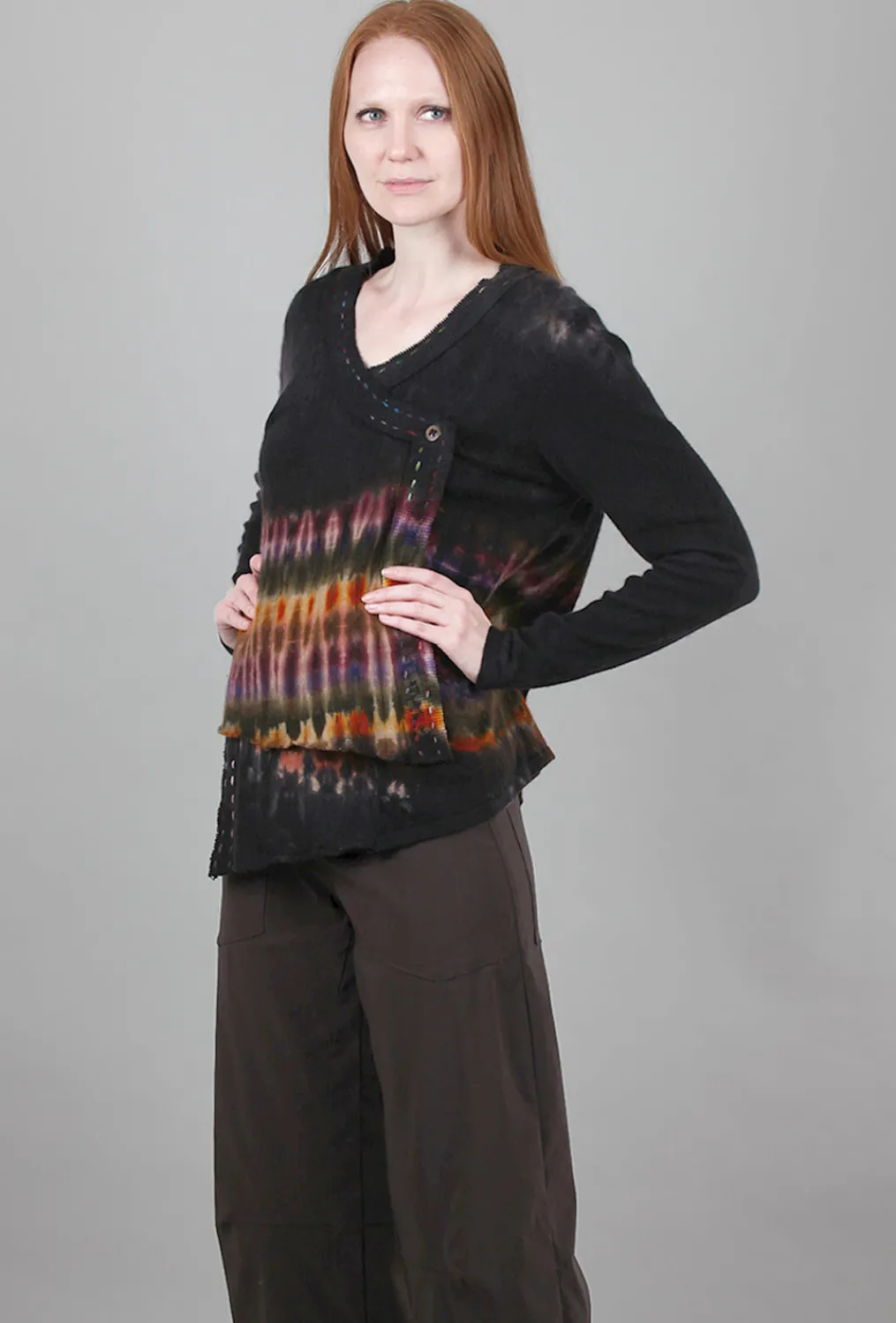 Discount Evie Lou Relaxed Asym Hemmed-In Sweater, Black/Earth