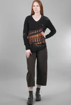 Discount Evie Lou Relaxed Asym Hemmed-In Sweater, Black/Earth