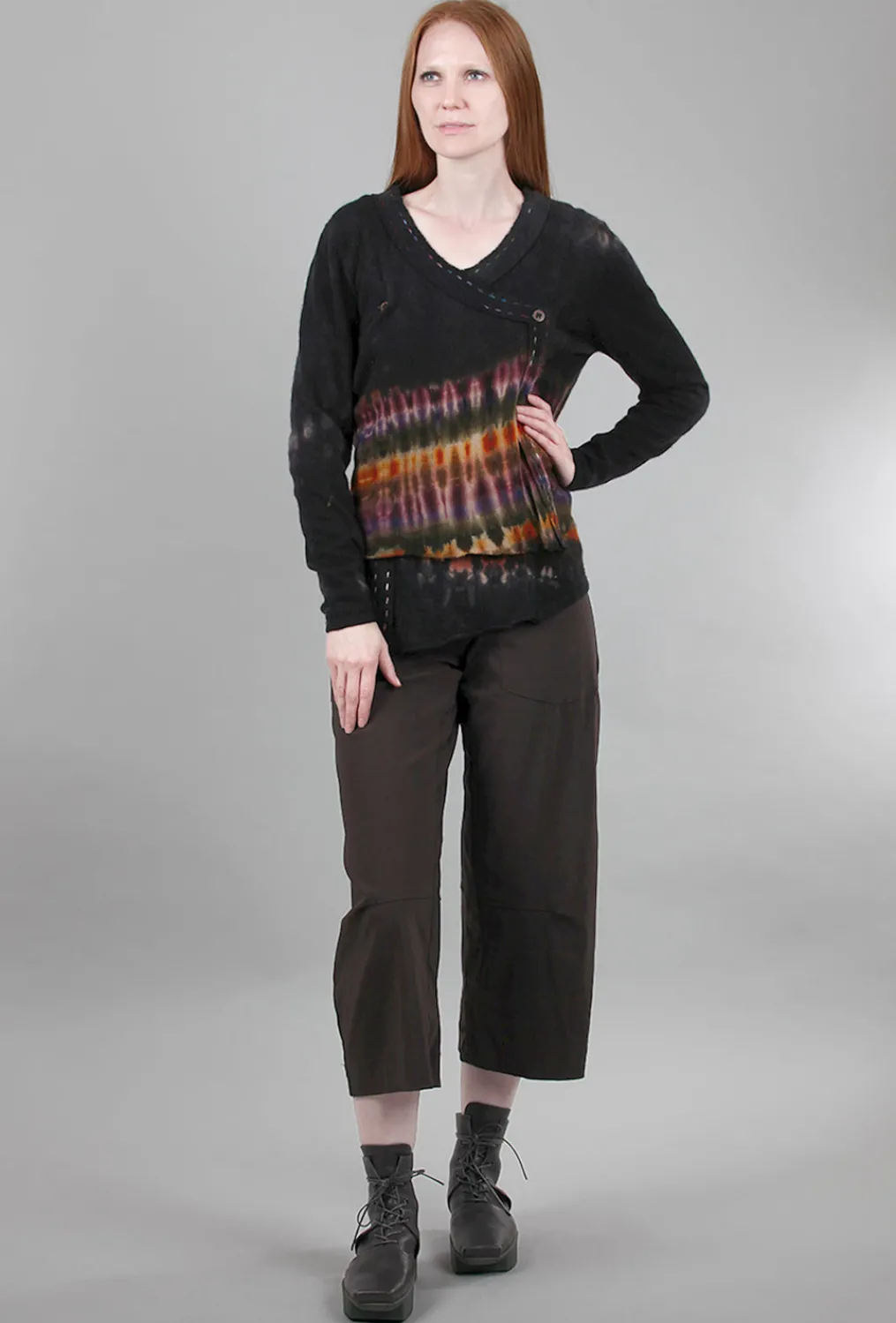 Discount Evie Lou Relaxed Asym Hemmed-In Sweater, Black/Earth