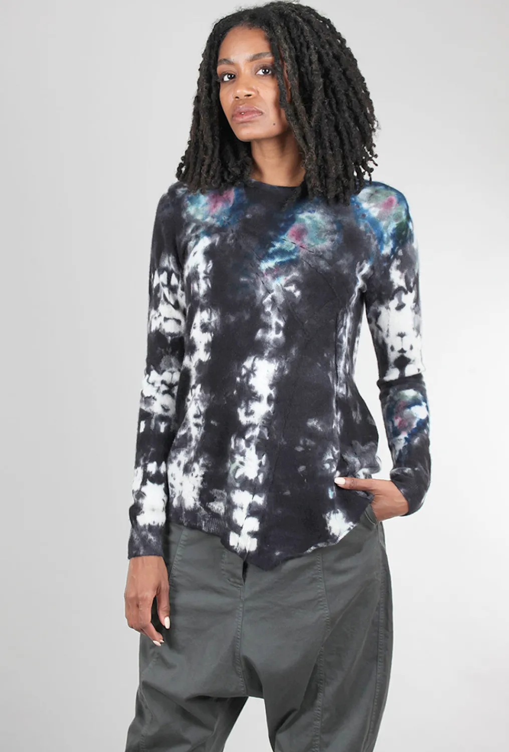 Best Sale Evie Lou Relaxed Insert Cashmere Sweater, Black/Rubine