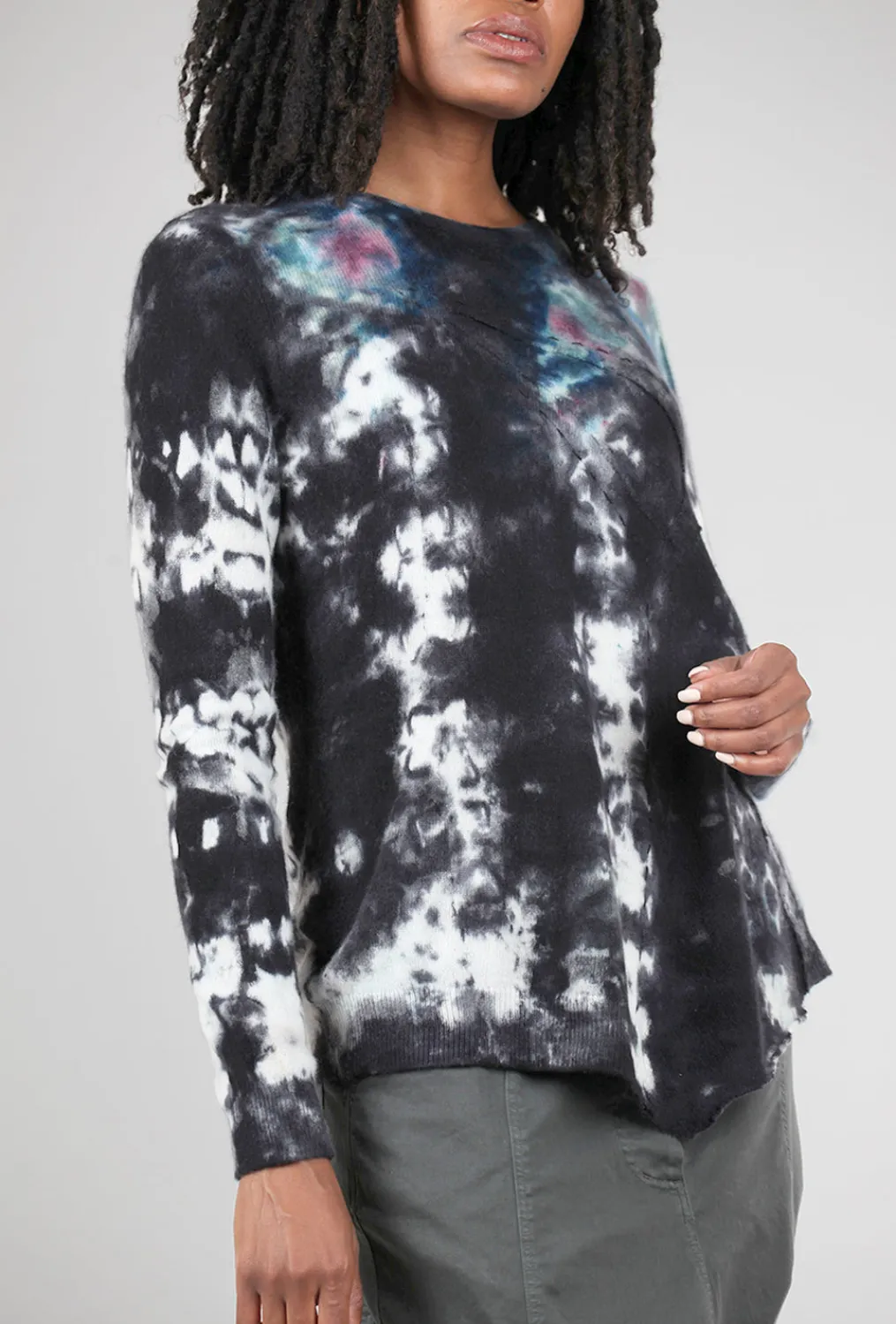 Best Sale Evie Lou Relaxed Insert Cashmere Sweater, Black/Rubine