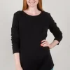 Cheap Evie Lou Relaxed L/S Round-Neck Tee, Black