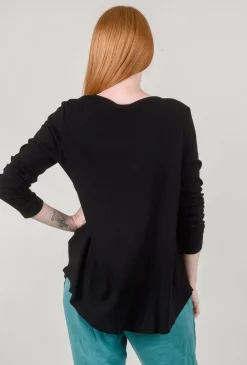Cheap Evie Lou Relaxed L/S Round-Neck Tee, Black